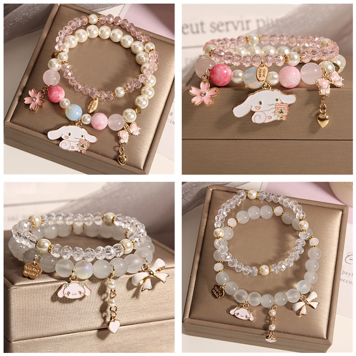 Vòng Tay Đính Hạt Ngọc Trai Họa Tiết Hoạt Hình Dễ Thương Dành Cho Nữ