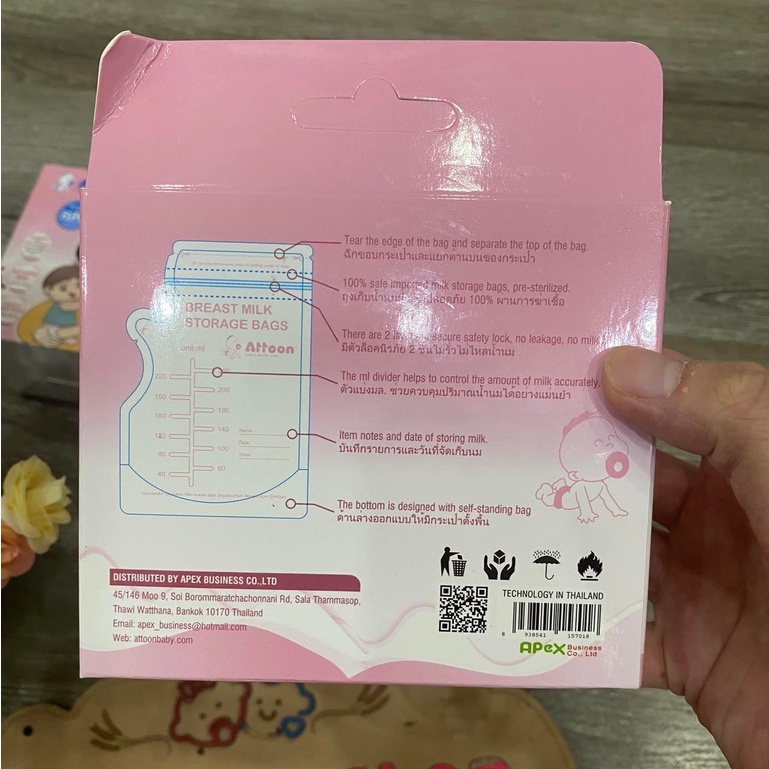 [2 Khoá Zip + Vòi rót] Hộp 50 túi trữ sữa Thái Lan ATTOON  250ml