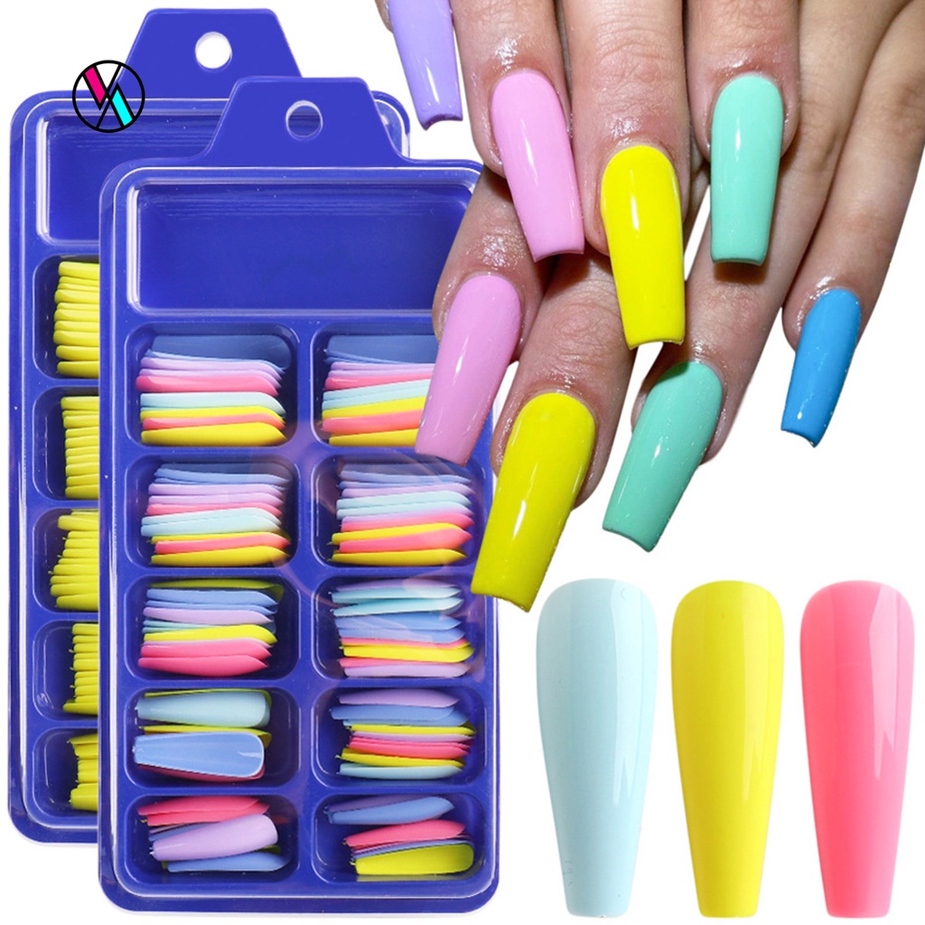 Hộp 100 Móng Tay Giả Hình Chữ T Mini Nhiều Màu Sắc