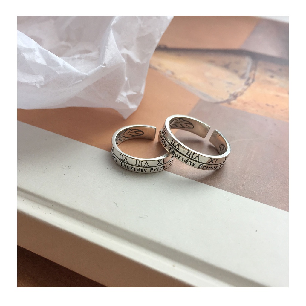 Nhẫn unisex họa tiết la mã cho nam nữ, nhẫn cặp đôi mạ bạc 925 - BROO official