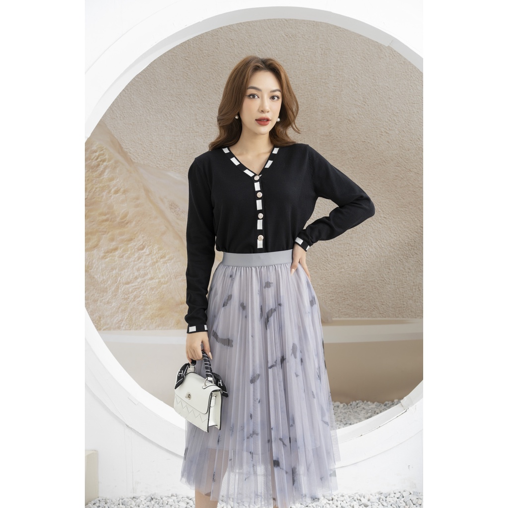 Áo len nữ croptop cổ tim Fiona, Áo khoác cardigan dài tay xuất xịn F852753