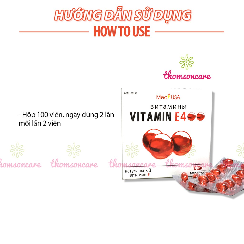 Bổ sung Vitamin E đỏ 400 IU, hỗ trợ làm đẹp da, ngăn ngừa lão hóa, có thêm lô hội, tương tự E đỏ Nga Hộp 100 viên