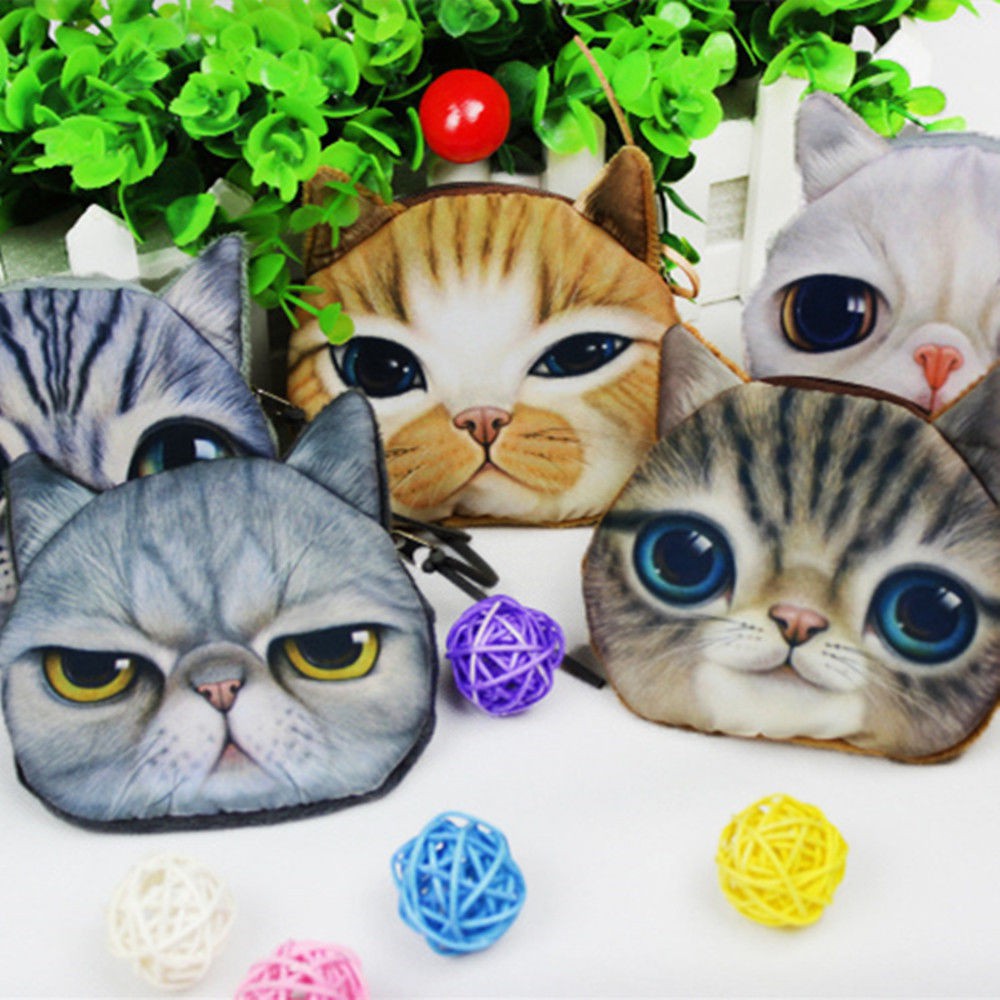 Ví tiền khóa kéo hình mặt mèo 3D dễ thương