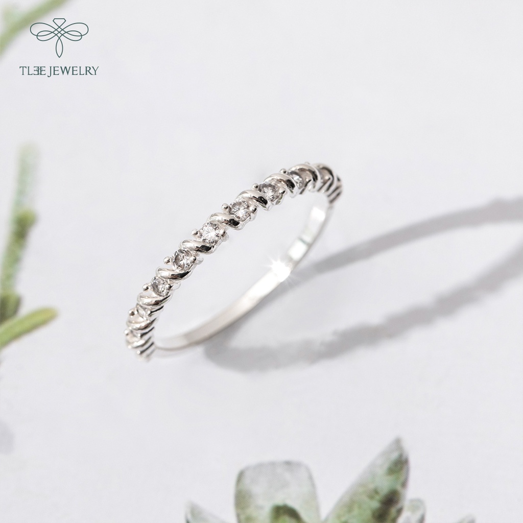 Nhẫn bạc nữ TLEE nạm đá viền bao xoắn basic hiện đại NCJ A0197