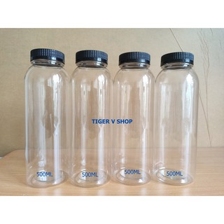 Chai nhựa tròn miệng rộng, nắp đen đựng chè, trà sữa dung tích 300ml