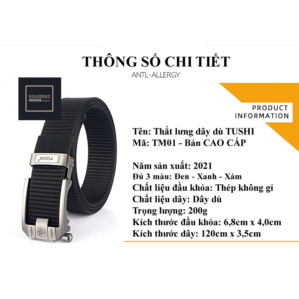 Dây nịt nam (dây nịch nam ),thắt lưng nam TUSHI,chất liệu vải dù cao cấp, bền đẹp mẫu 2022