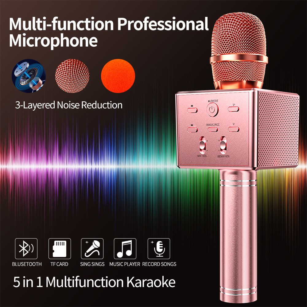 Micro karaoke K8 hợp kim nhôm không dây Bluetooth đa năng âm thanh lớn 3 loa 15W có thể đổi giọng nói