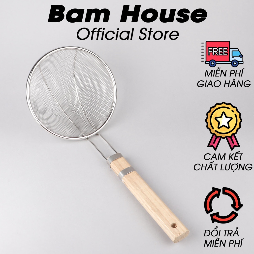 Vợt lưới vớt thức ăn inox Bam House cán gỗ đường kính 14cm cao cấp VCG01 - Gia dụng bếp