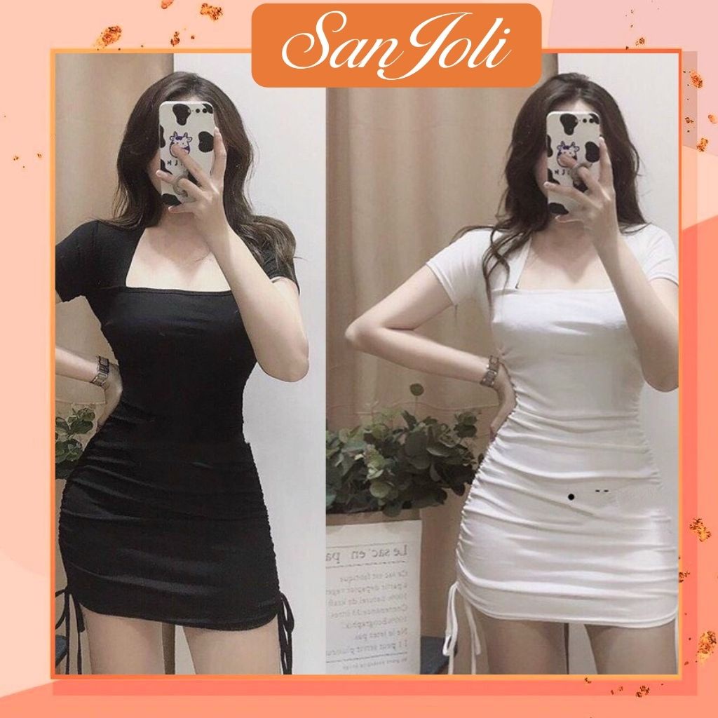 Đầm Body Sexy LOKOSA Váy nữ Dự tiệc thiết kế bó nhún rút dây ngắn ôm eo sang chảnh 3 VDE29