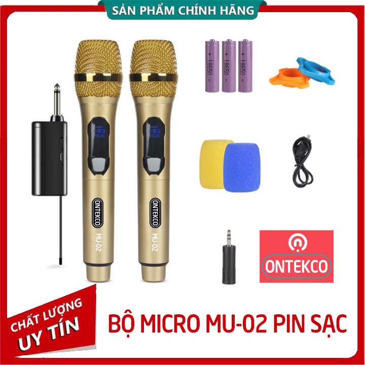 [Mã ELHACE giảm 4% đơn 300K] Micro hát karaoke không dây ONTEKCO MU-02 pin sạc - thu phát 50m