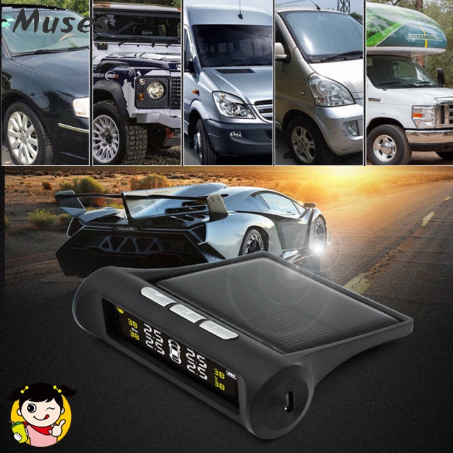 Muse07 TPMS Solar Wireless Tire Pressure LCD Monitoring System with 4 External Sensor