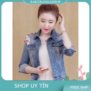 Áo khoác jean thêu hoa cao cấp