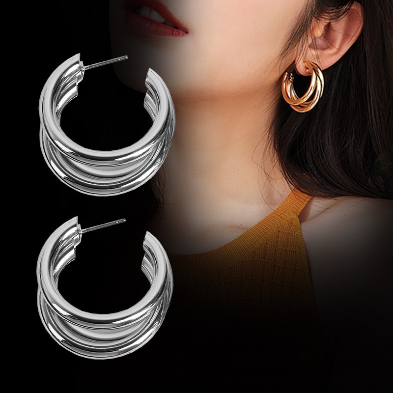 Khuyên tai kim loại hình học kiểu dáng thời trang độc đáo