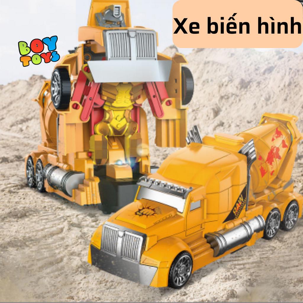 Combo 2 xe đồ chơi cứu hỏa phun nước biến hình và xe trộn bê tông biến hình
