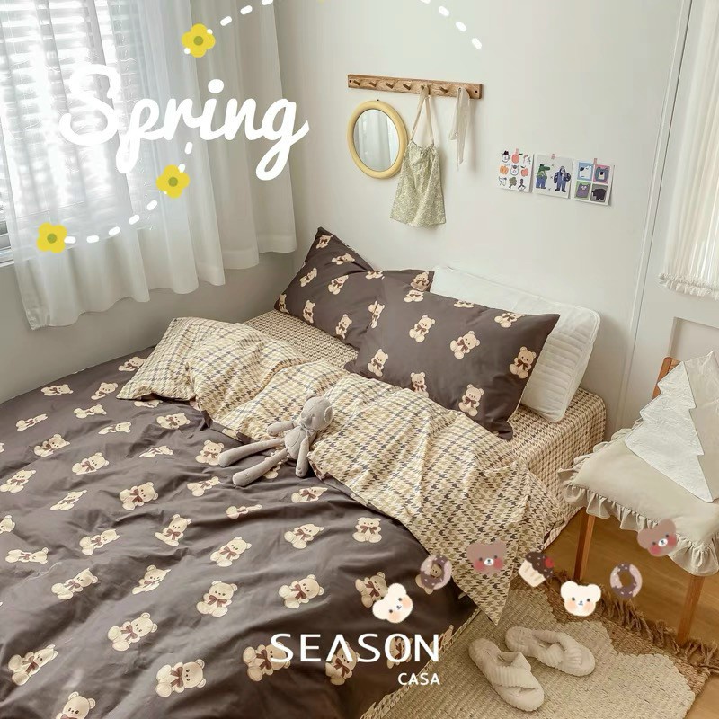Chăn Ga Gối Cotton Living 💝 FREESHIP 💝 Bộ Chăn Ga Cotton 100% " Gấu Nâu " nhập khẩu 4 món
