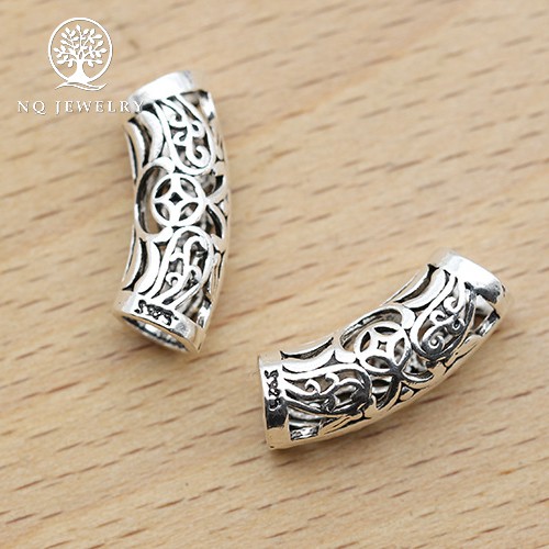 Charm bạc hình trụ dài họa tiết hoa văn - NQ Jewelry