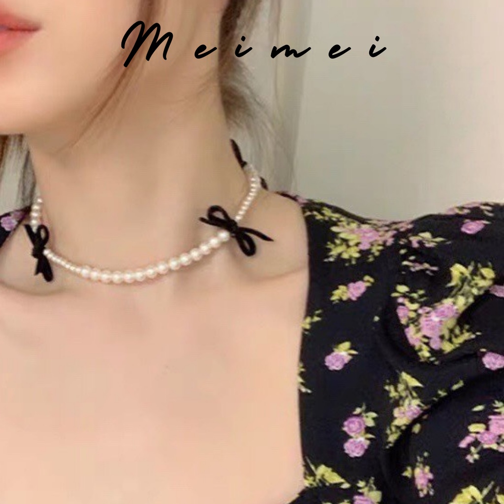 Chocker Chuỗi hạt đính nơ Vòng cổ Meimei VC0015