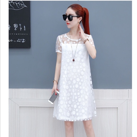 Đầm Dài Phối Ren plus size Phong Cách Hàn Quốc Quyến Rũ