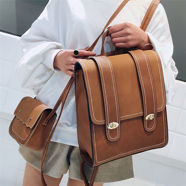 Order Cặp sách kèm túi đeo chéo da PU sẵn màu cà phê