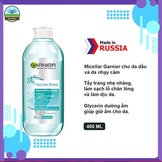 Nước tẩy trang GARNIER xanh của Nga dành cho da dầu, da nhạy cảm, lọ 400ml