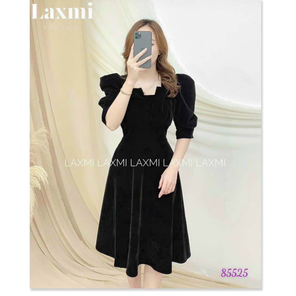 ĐẦM NỮ DỰ TIỆC CỔ CÁCH ĐIỆU TAY BỒNG LỬNG MÀU ĐEN HUYỀN BÍ