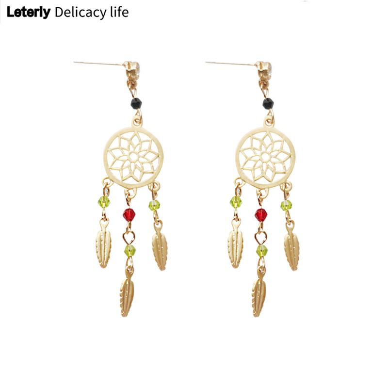 Bông Tai Hình Dreamcatcher Phối Tua Rua Dài Xinh Xắn