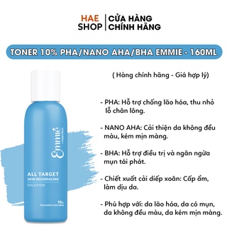 Toner tẩy tế bào chết và tái tạo bề mặt da 10% PHA/NANO AHA/BHA 160ml Emmié - Hàng Việt Nam Chất Lượng Cao