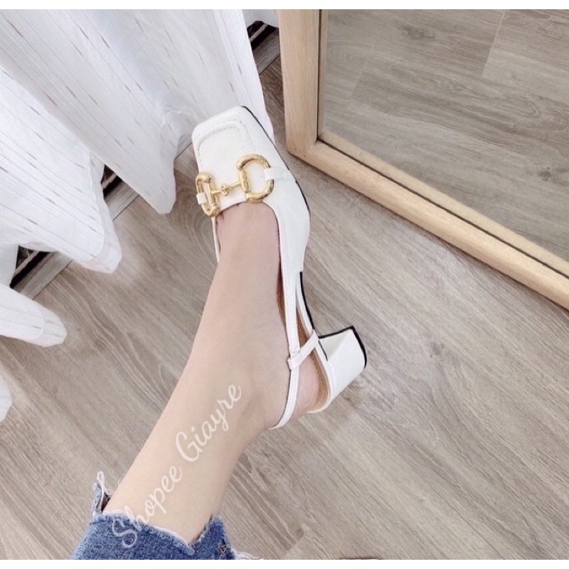 Sandal mũi vuông khoá sắt gót vuông 3 cm hàng cao cấp