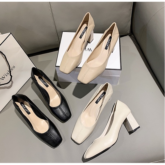 Giày Cao Gót Mũi Vuông Đế Mềm Thời Trang Hàn Quốc