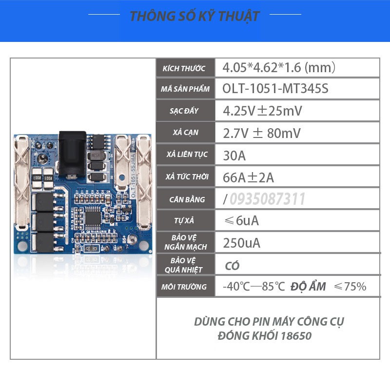 Mạch Makita 5S 18V-21V VOTO 5S 3 mosfet Dòng Xả Cao,sạc adapter bảo vệ pin Li-ion