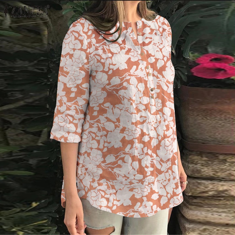 ZANZEA Áo Nữ Tay 3 / 4 Cổ Tròn Phong Cách Châu Âu Thời Trang