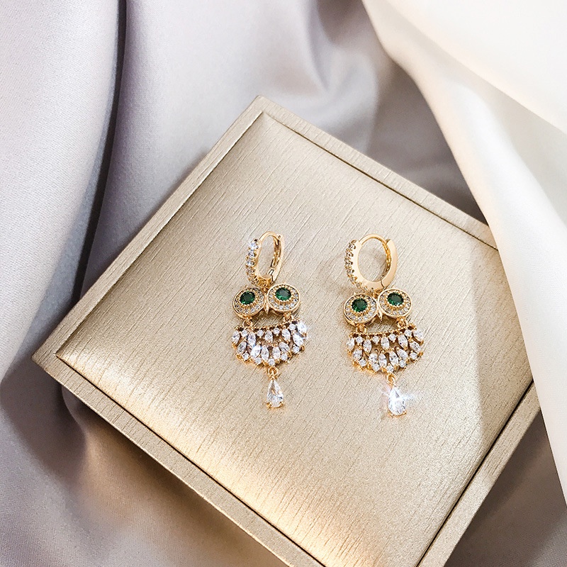 Bông Tai Hình Cú Mèo Đính Đá Zircon Thời Trang