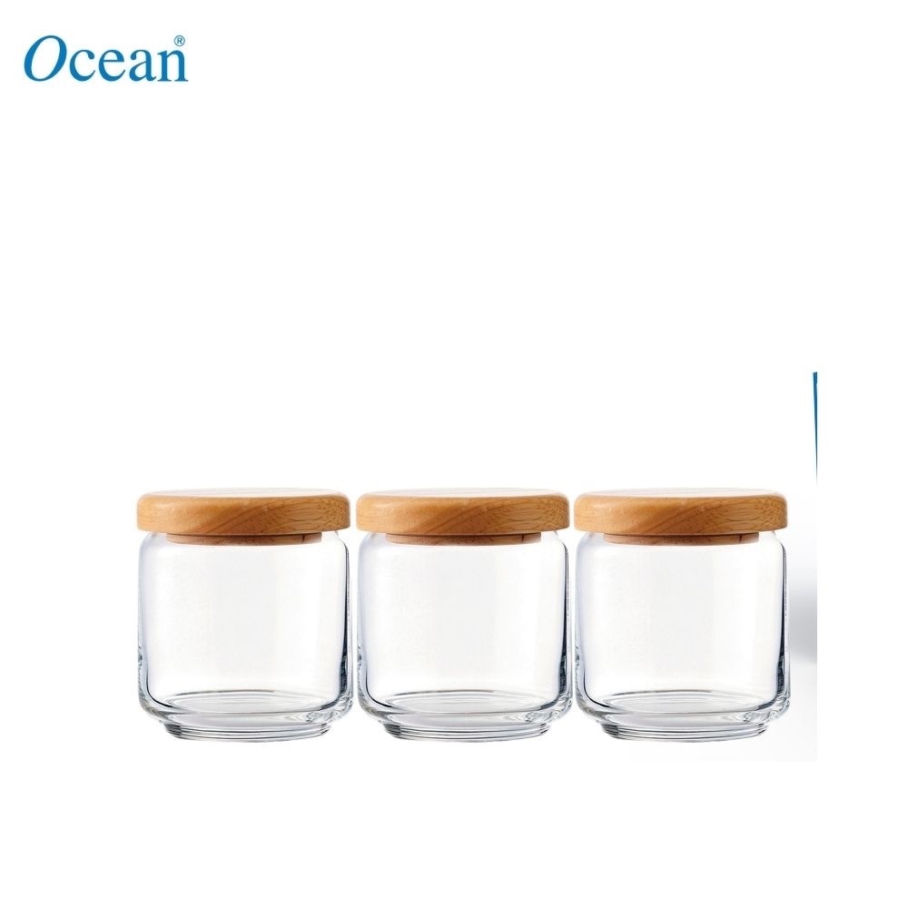 Bộ Ocean Housewarning 3 hũ thủy tinh nắp gỗ 500 ml