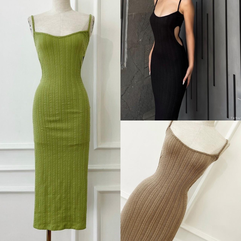 [Ảnh thật] Đầm thun body 2 dây cut out eo sexy