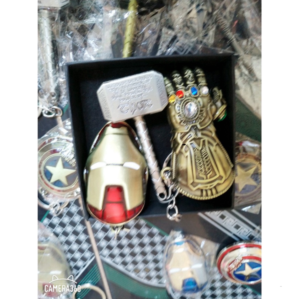 Móc Khóa Avenger 3D - Mô Hình Búa Thor, Rìu Thor, Găng Tay Thanos, Khiên Caption, Iron man