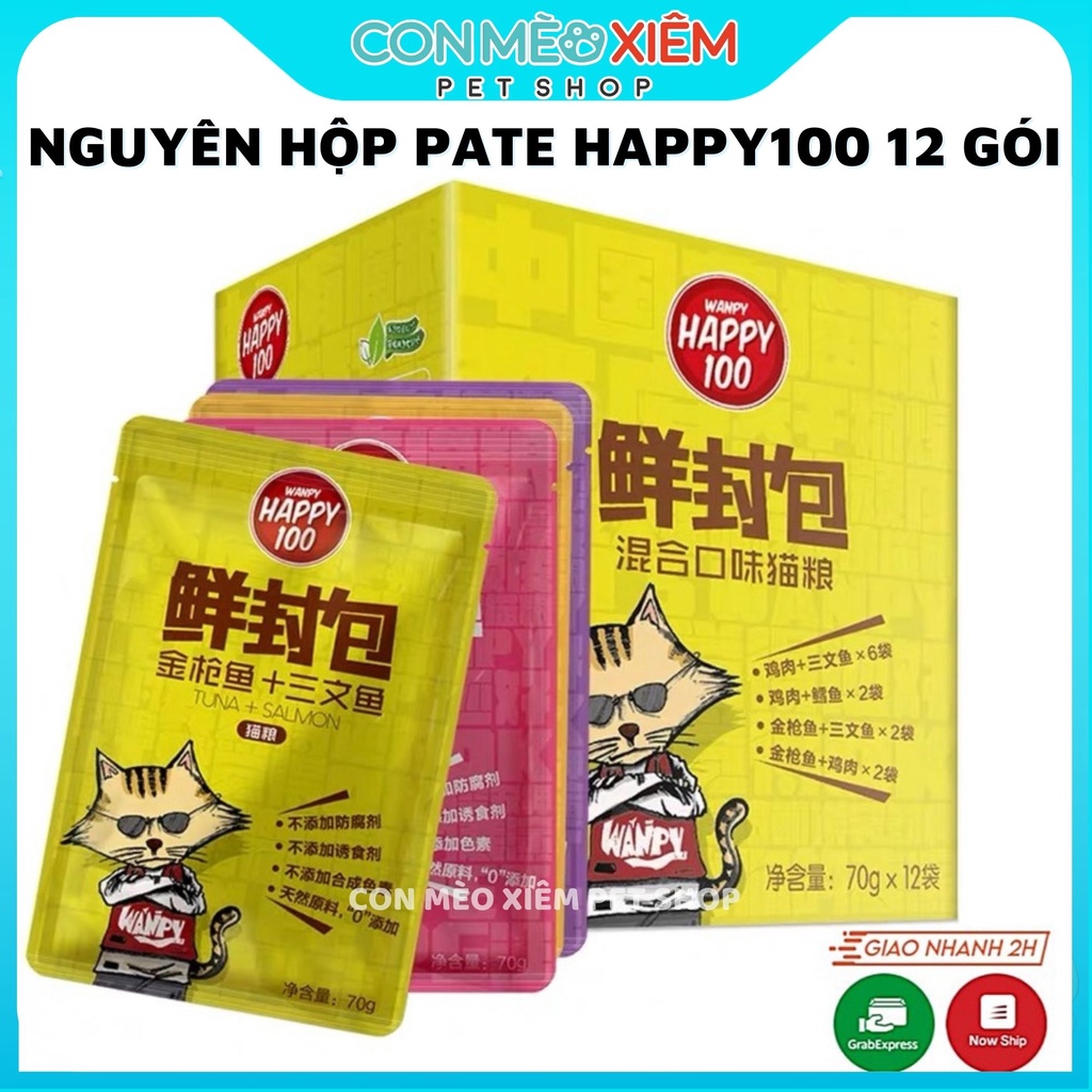 Combo pate cho mèo Happy100 70g, thức ăn tăng cân mập mèo lớn con nhỏ Con Mèo Xiêm