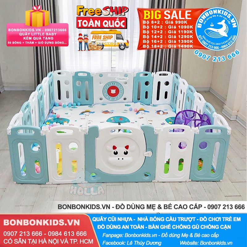 Quây nhựa Little gấp gọn , Quây cũi nhựa tặng kèm thảm, bóng, giỏ đựng