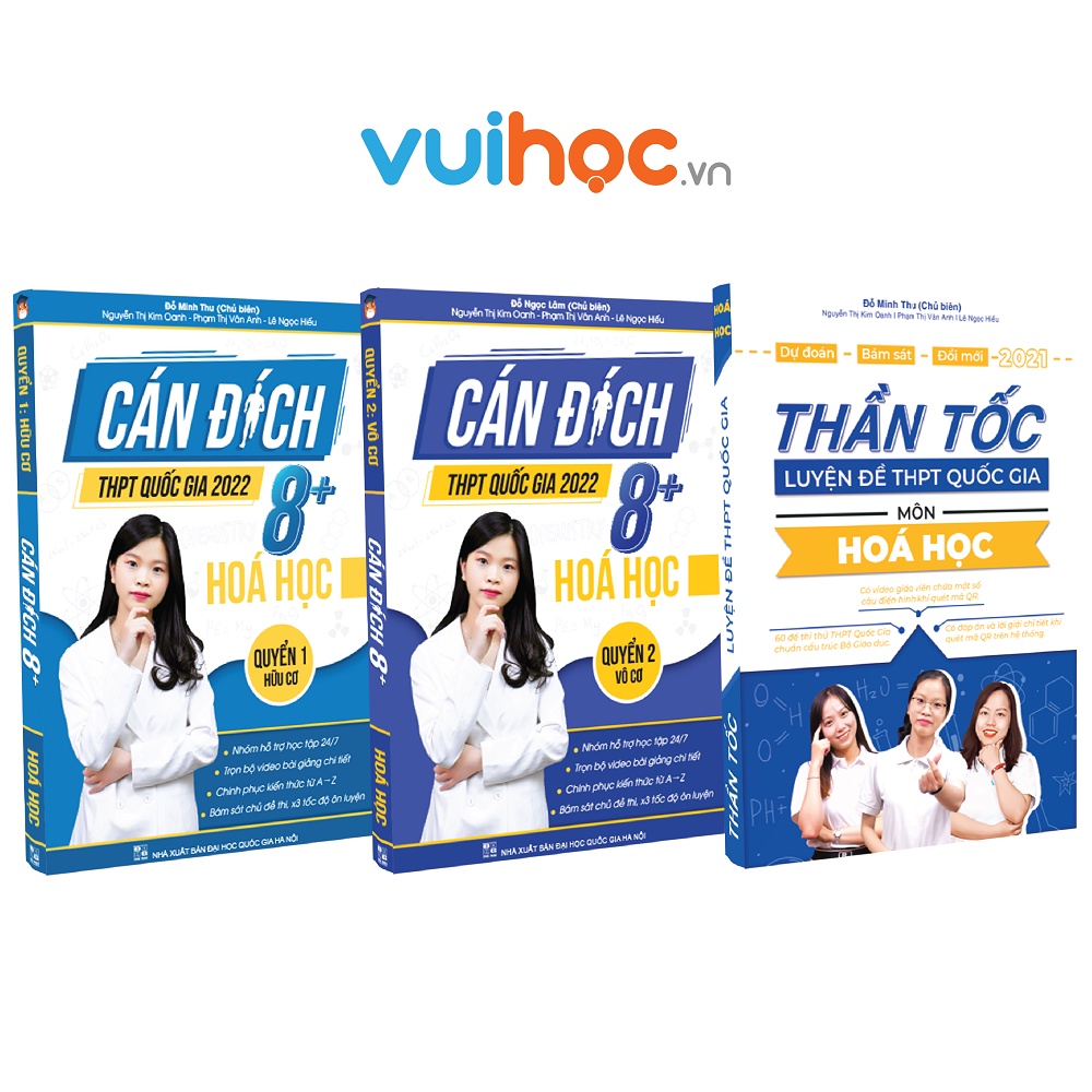 Sách - Combo Cán đích 8+ Luyện thi THPTQG 2022 Môn Hóa (02 sách Hữu cơ &amp; Vô cơ + 01 sách Luyện đề Thần tốc)