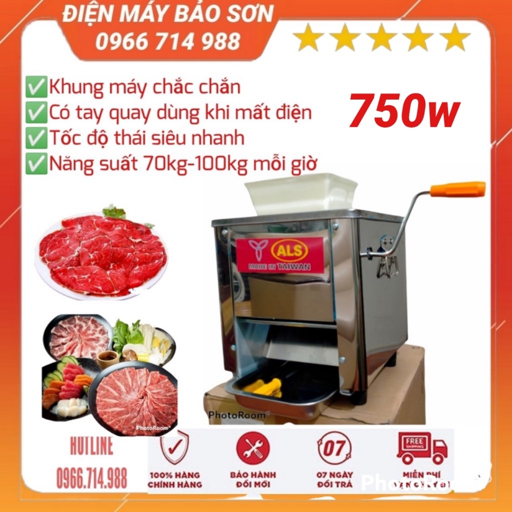 Máy Thái Thịt Tươi Sống Inox Đa Năng AKS-YJ90 850w Máy Thái Thịt Phở Bò Thịt Nướng Bún Chả Cỡ Dao 2.5mm 3.5mm 5.0mm