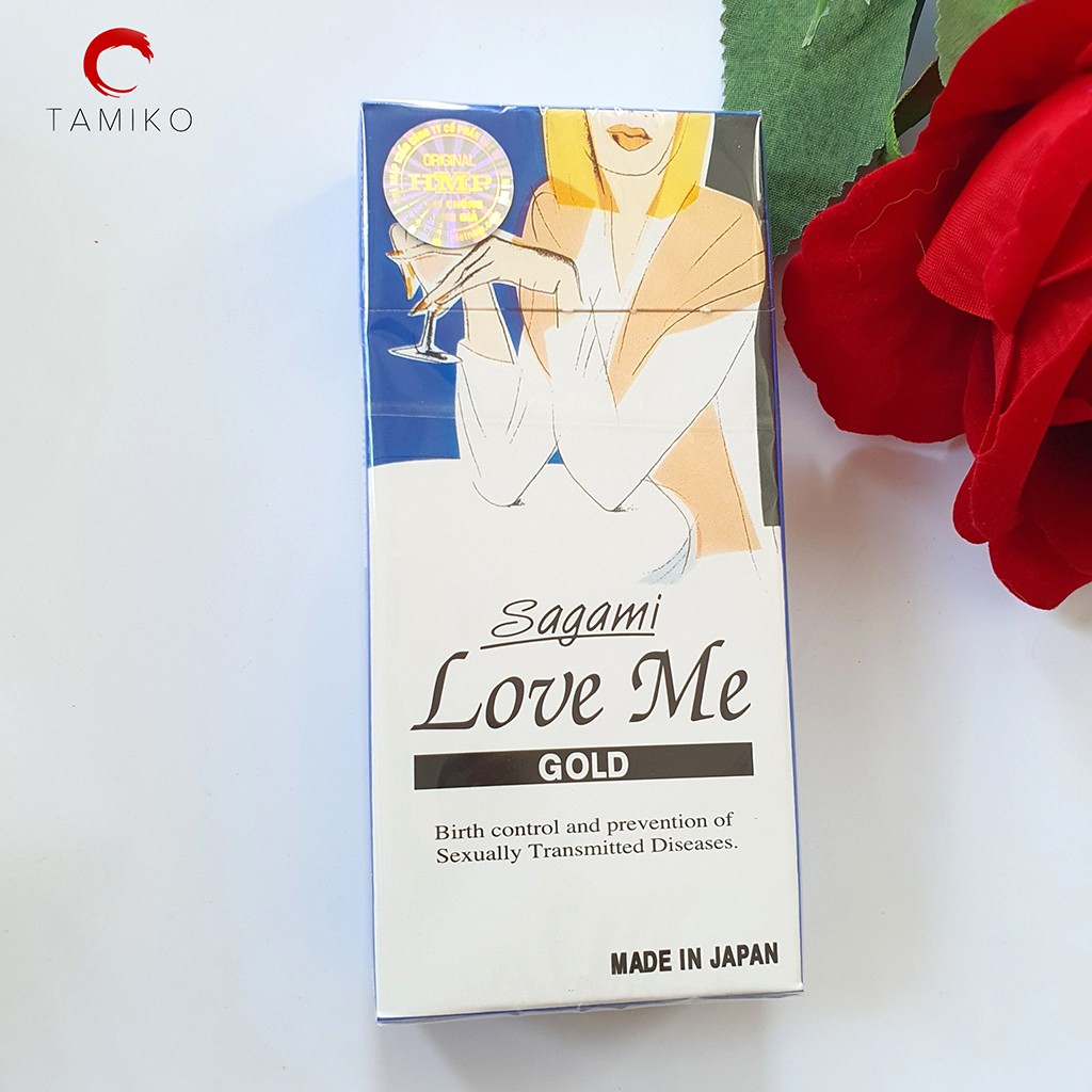 Bao Cao Su SAGAMI LOVE ME GOLD -  Siêu Mỏng, Co Giãn Theo Kích Thước - Chính Hãng Nhật Bản -  Hộp 10 Cái