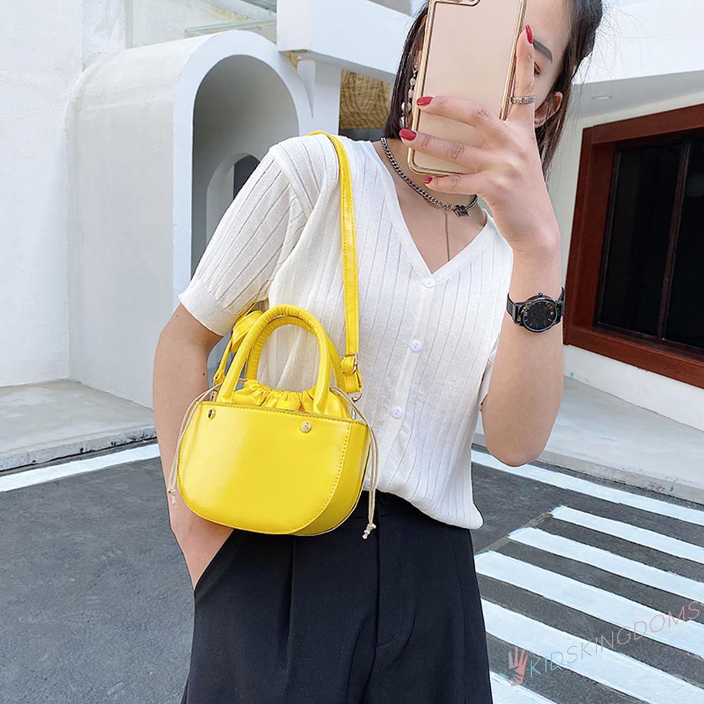 【Big Sale】Fashion Women Drawstring Solid Color PU Shoulder Bag Top-handle Handbags