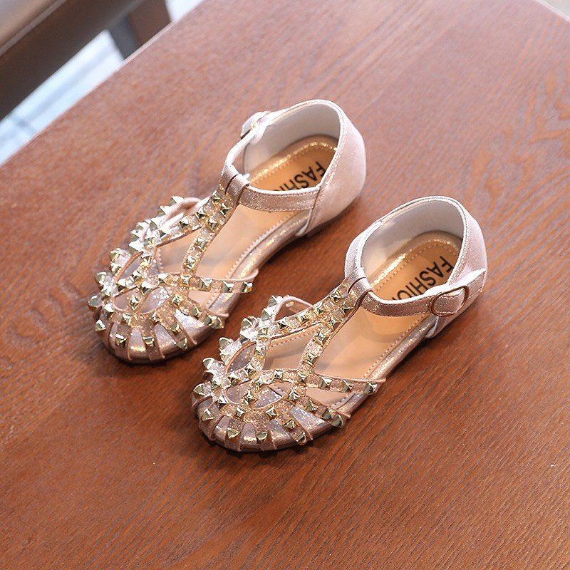 sandal bé gái - dép rọ bé gái đính đinh Kim tuyến siêu mềm, đế êm đi mùa hè 2123