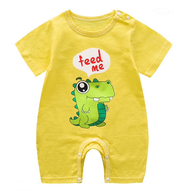 Bộ Áo Liền Quần Vải Cotton Mỏng Tay Ngắn In Hoạt Hình Kiểu Hàn Quốc Thời Trang Mùa Hè Cho Bé