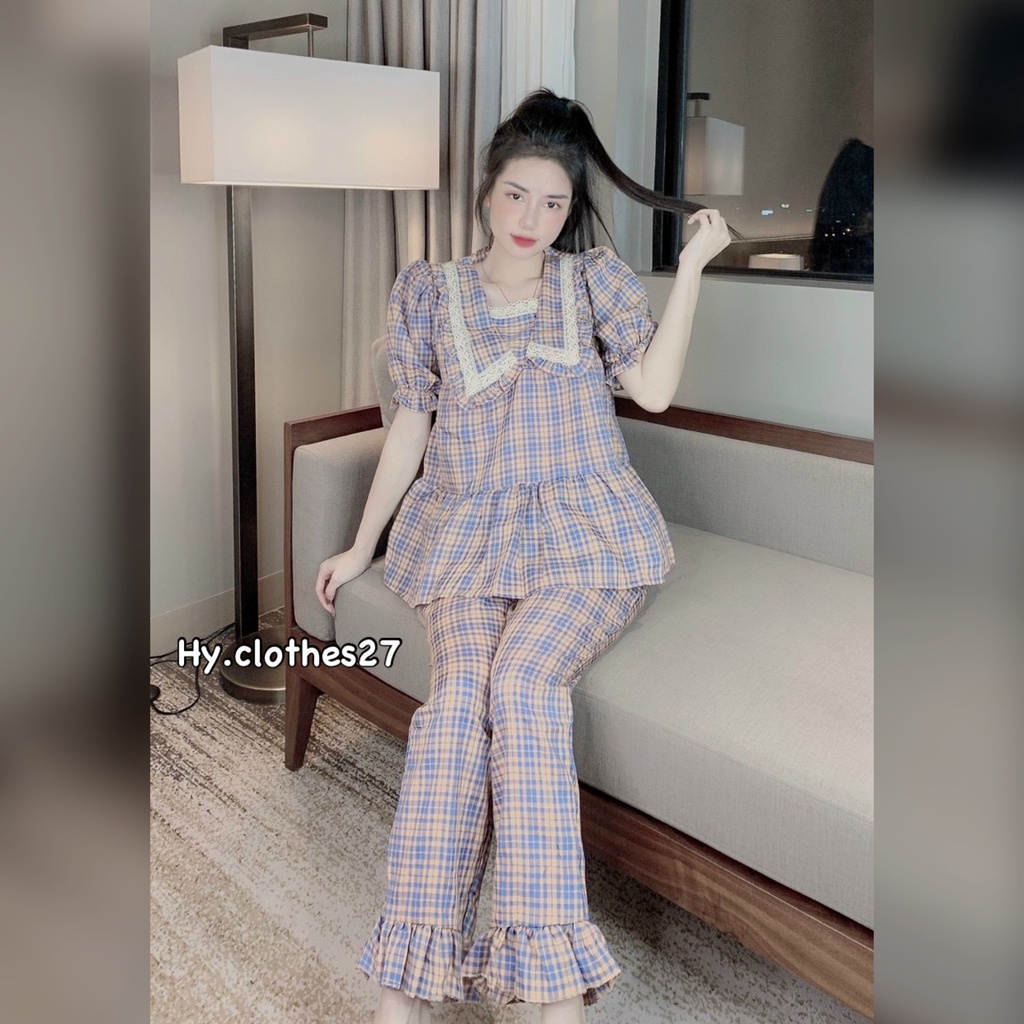 BỘ PYJAMA ĐŨI XỐP tiểu thư kẻ caro
