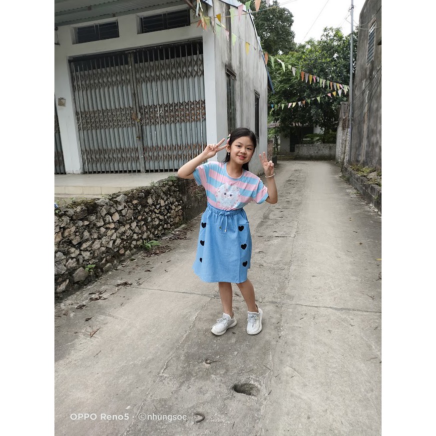 [sz 140_170] Đại cồ Váy jean phối cotton cho bé gái size đại, hàng quảng châu cao cấp