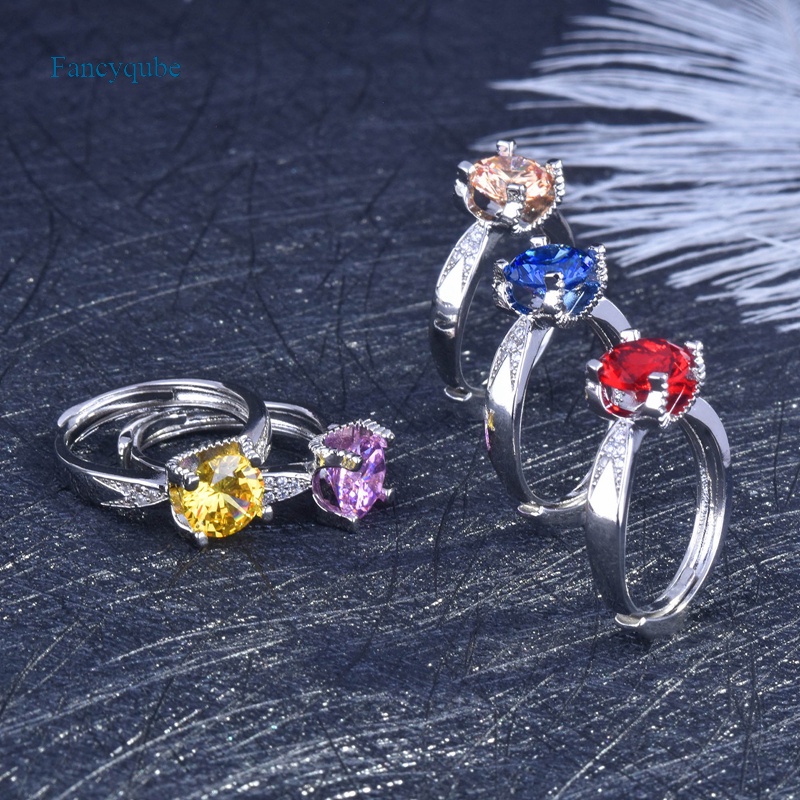 Nhẫn nữ đính đá zircon nhiều màu sắc cổ điển có thể điều chỉnh kích thước