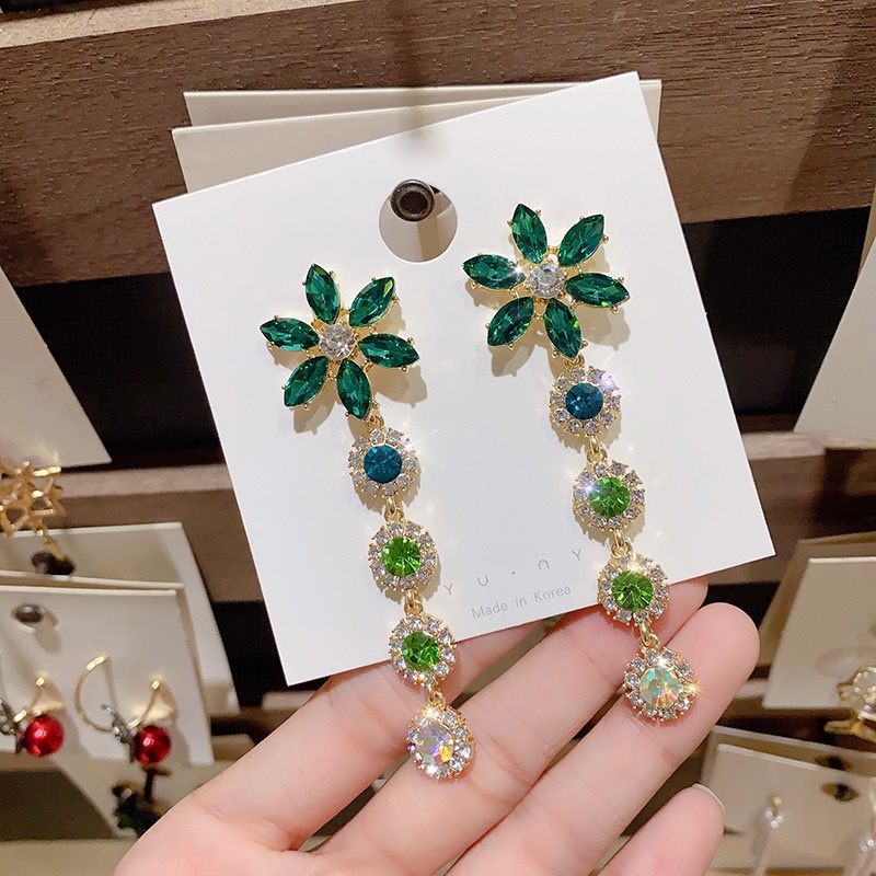 [Cao Cấp Bao Đẹp] Bông Tai Hình Hoa Đính Đá Màu Xanh Lục Bảo Cao Cấp Siêu Sang Chảnh Mainia Shop