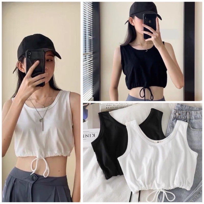 [Sale Sốc]Áo Thun Croptop Sát Nách Dây Rút Ulzzang Gợi Cảm Cho Nữ