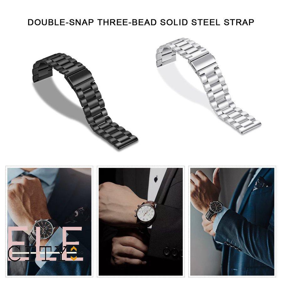 ✨COD✨Watch 20mm Double Snap Three-bead Solid Stainless Steel Replacement Strap
