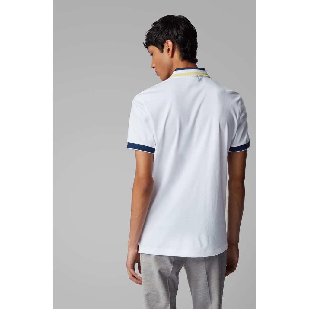 Áo Polo Nam Hugo Boss Slim Fit Polo Shirt In Cotton With Striped Collar White